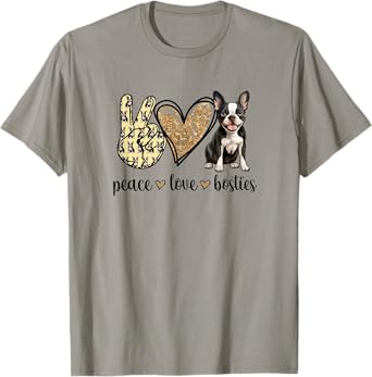 Peace Love Boston Terrier Dog Lover Men Women Girls Kids T-Shirt