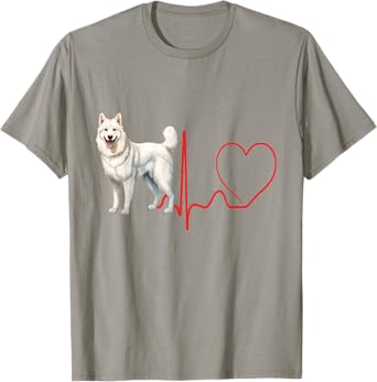 American White Shepherd Dog Heartbeat EKG Funny Dogs Lover T-Shirt