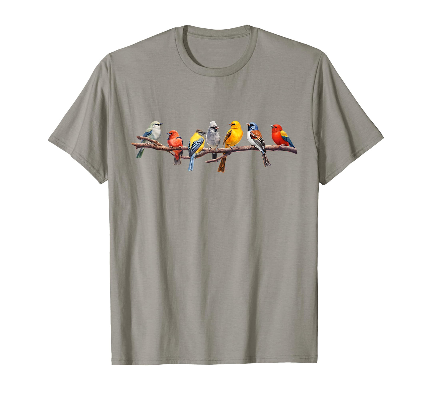 Birding and Bird Lovers Apparel Decor Accessories Unisex-Adults, Kids Grey Short Sleeve Classic Fit T-Shirt Backyard Bird Watching Watcher Birders Songbirds on Branch