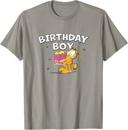 Garfield Birthday Boy Cake & Confetti Celebration Logo T-Shirt