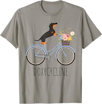 Doxycycline Pharmacy Pun Dachshund on Bicycle Veterinary T-Shirt