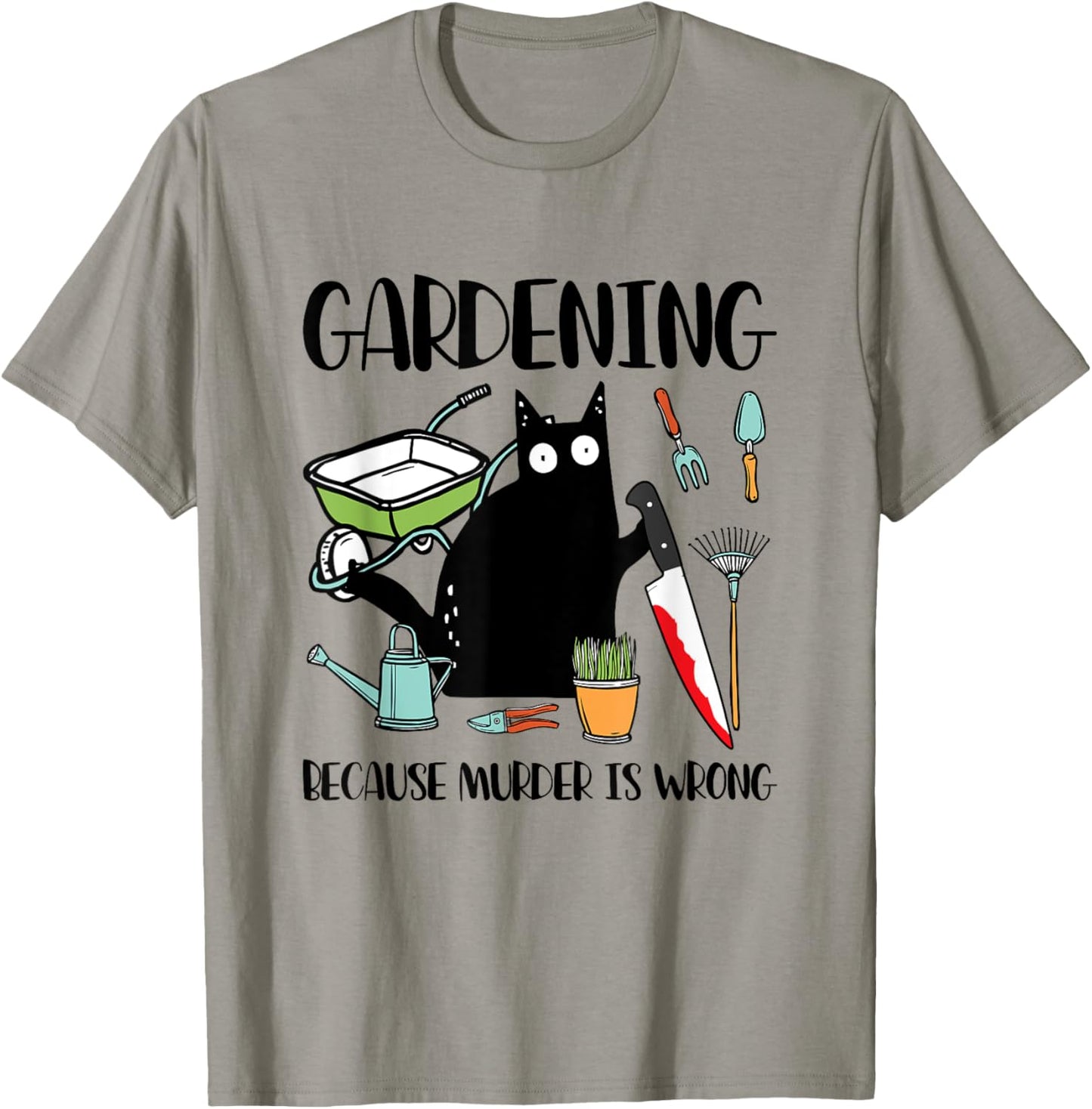 Gardening Because Murder Is Wrong Black Cat Knife T-Shirt