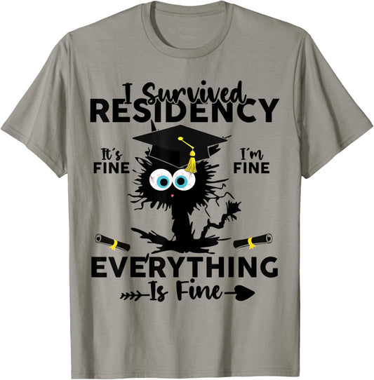 I Survived Residency Black Cat Residency Graduation Doctors T-Shirt