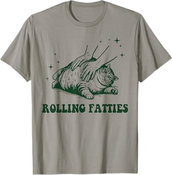 Rolling Fatties Cat Funny Cute Cat Lover Kitten Owner Unisex-Adults Grey T-Shirt, Short Sleeve, Small