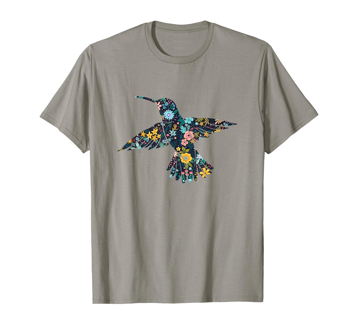 Floral Hummingbird Birds Silhouette Womens Girls Graphic T-Shirt