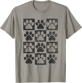Retro Checkerboard Checkered Dog Paw Puppy Lover T-Shirt