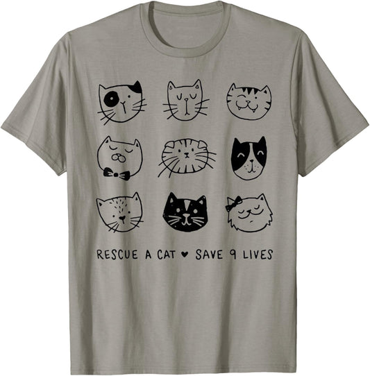 Rescue A Cat Save Nine Lives Tshirt Funny Cat Lover Gift T-Shirt