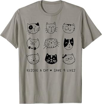 Rescue A Cat Save Nine Lives Tshirt Funny Cat Lover Gift T-Shirt for Men Women