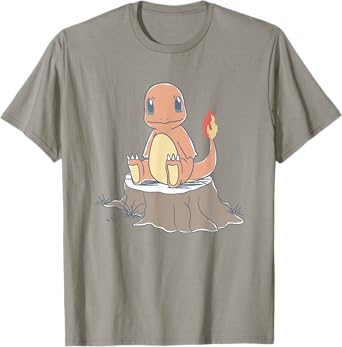 Pokémon Charmander Sitting On Tree Stump Retro Sketch T-Shirt