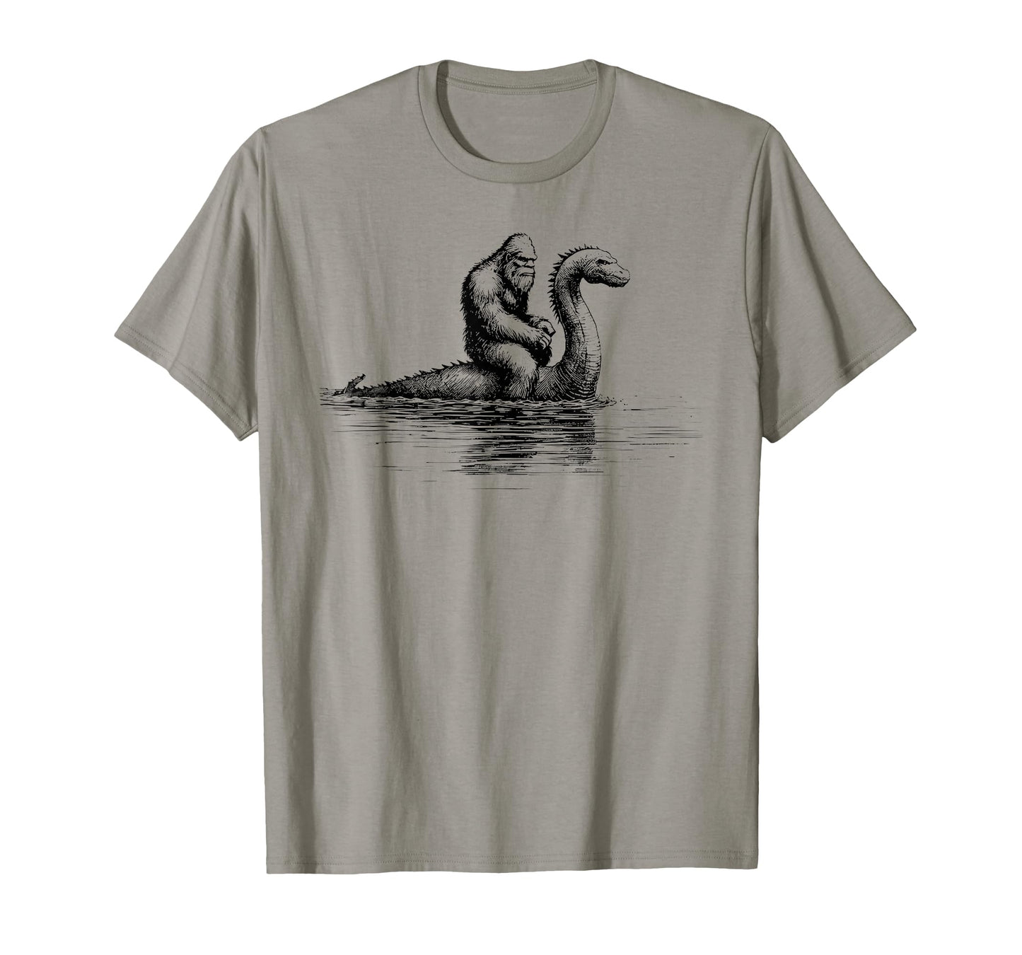 funny bigfoot sasquatch riding loch ness monster cryptid T-Shirt