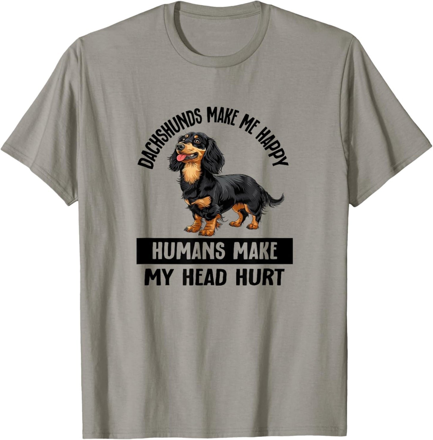 Funny Happy Black Long Haired Dachshund Lover T-Shirt