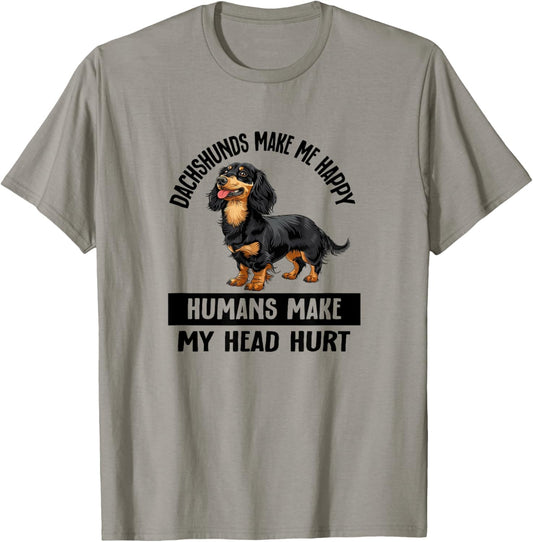 Funny Happy Black Long Haired Dachshund Lover T-Shirt