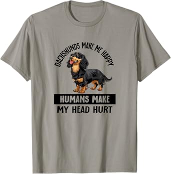Funny Happy Black Long Haired Dachshund Lover T-Shirt