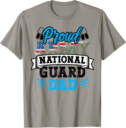 Proud Army National Guard Dad Dog Tag US Military Family T-Shirt