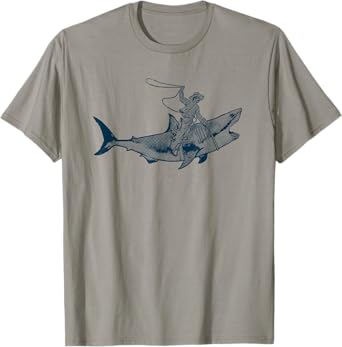 Shark Lover Rodeo Cowboy Riding Great White Vintage Funny T-Shirt