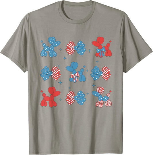 4th of July Balloon Dog & Bows Patriotic Independence Day T-Shirt