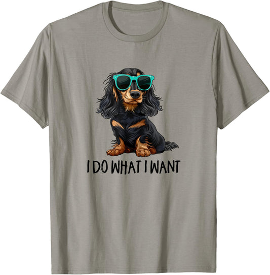 Funny Do What I Want Black Long Haired Dachshund Lover T-Shirt