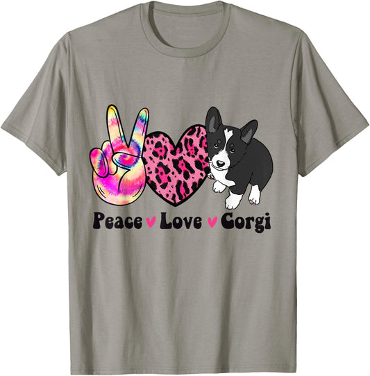 Tie Dye Peace Love Leopard Black And White Corgi Dog Lover T-Shirt