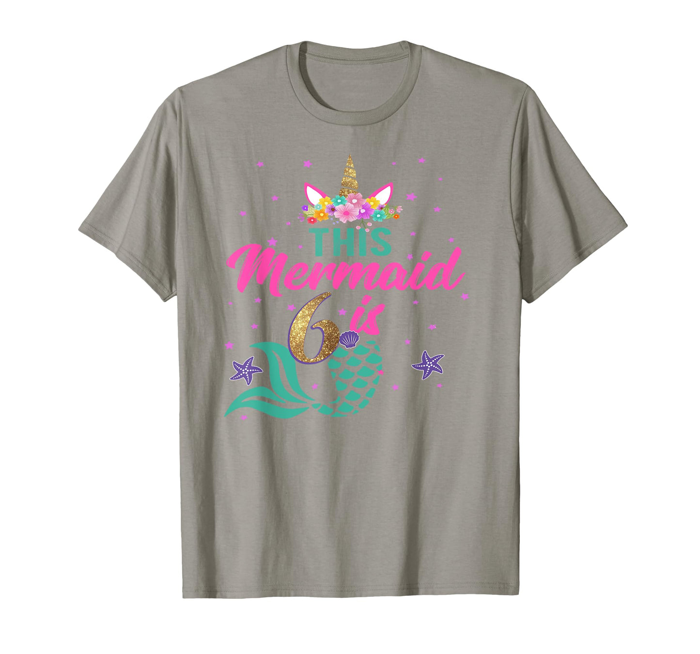 6th Birthday Girl Unicorn Shirt Mermaid Tail 6 Years Old T-Shirt