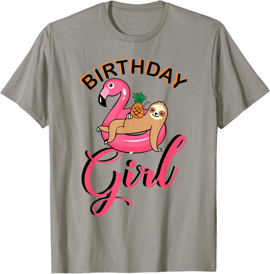Birthday Girl sloth flamingo pineapple pool party outfit T-Shirt