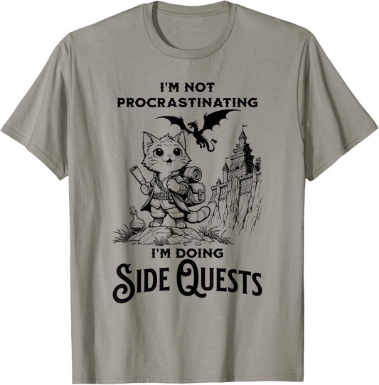 I'm Not Procrastinating I'm Doing Side Quests RPG Gamer Cat T-Shirt