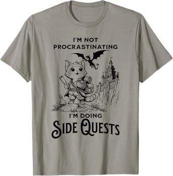 I'm Not Procrastinating I'm Doing Side Quests RPG Gamer Cat Men Women Kids T-Shirt