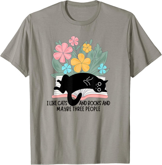 Funny Cat Meme I Like Cats And Books And Maybe Three People T-Shirt