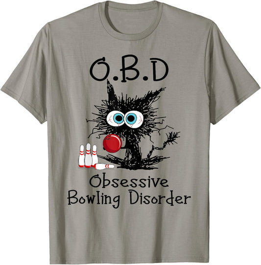 OBD Obsessive Bowling Disorder Funny Black Cat Bowling T-Shirt