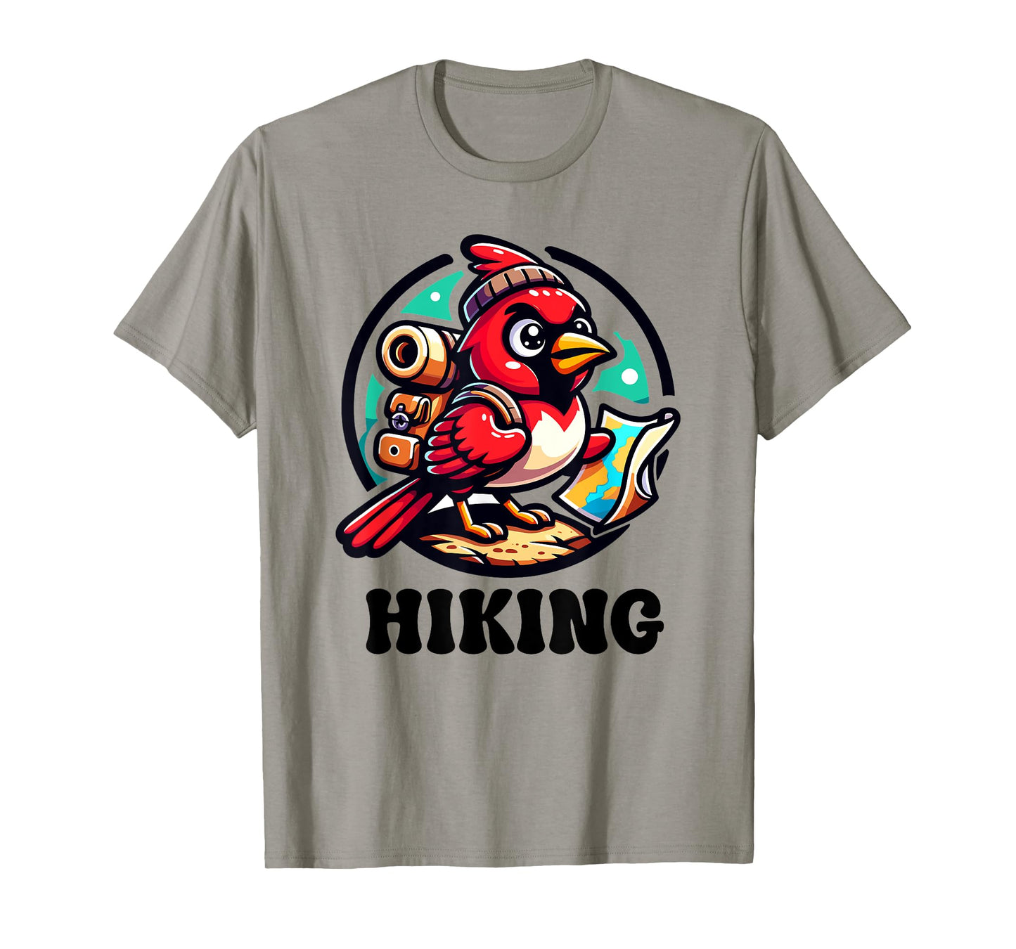Adventurous cartoon Red Cardinal Bird Hiking T-Shirt