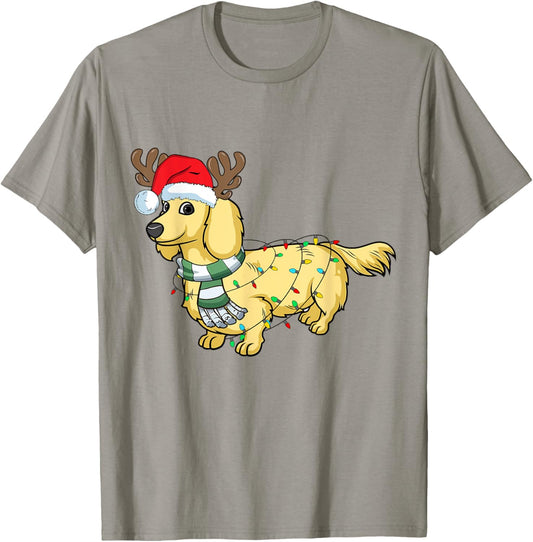 Cream Dachshund Reindeer Santa Dog Merry Christmas T-Shirt