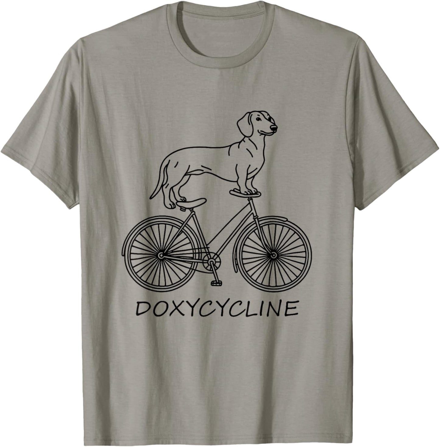 Vintage Retro Dachshund on Bicycle Doxycycline Pharmacy Pun Dog Pharmacist T-Shirt, Small, Grey