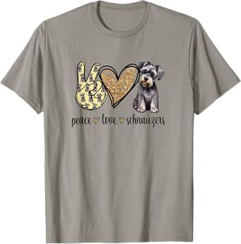 Funny Womens Peace Love Miniature Schnauzer Lover T-Shirt