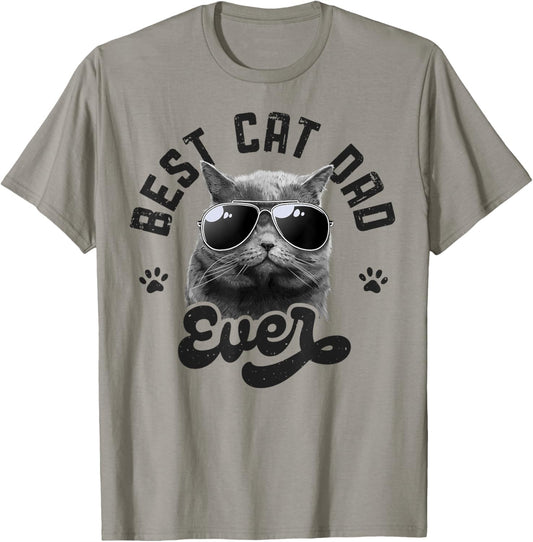 Best Cat Dad Ever Funny Daddy Father's Day Retro Vintage Men T-Shirt