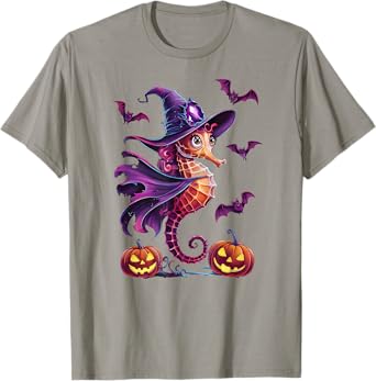 Aquarium Fish Tank Magical Seahorse with Halloween Pumpkins T-Shirt