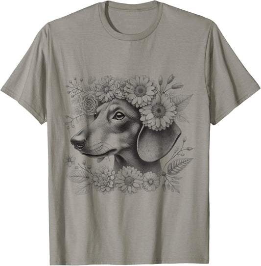 Floral Dachshund Mom Doxie Weiner Dog Flower Design T-Shirt
