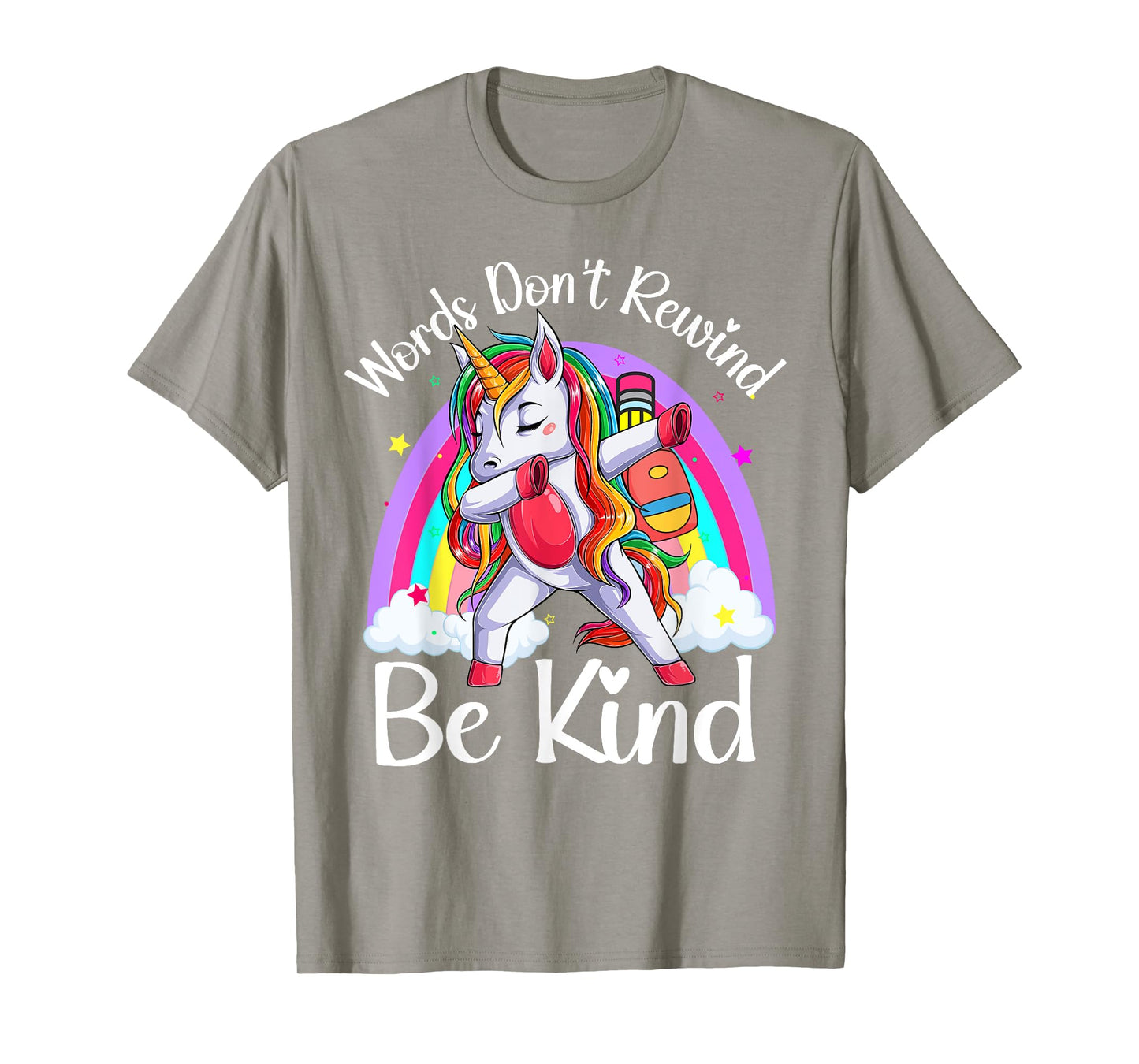 Unity Day Orange Unicorn Rainbow Be Kind Words Don't Rewind T-Shirt