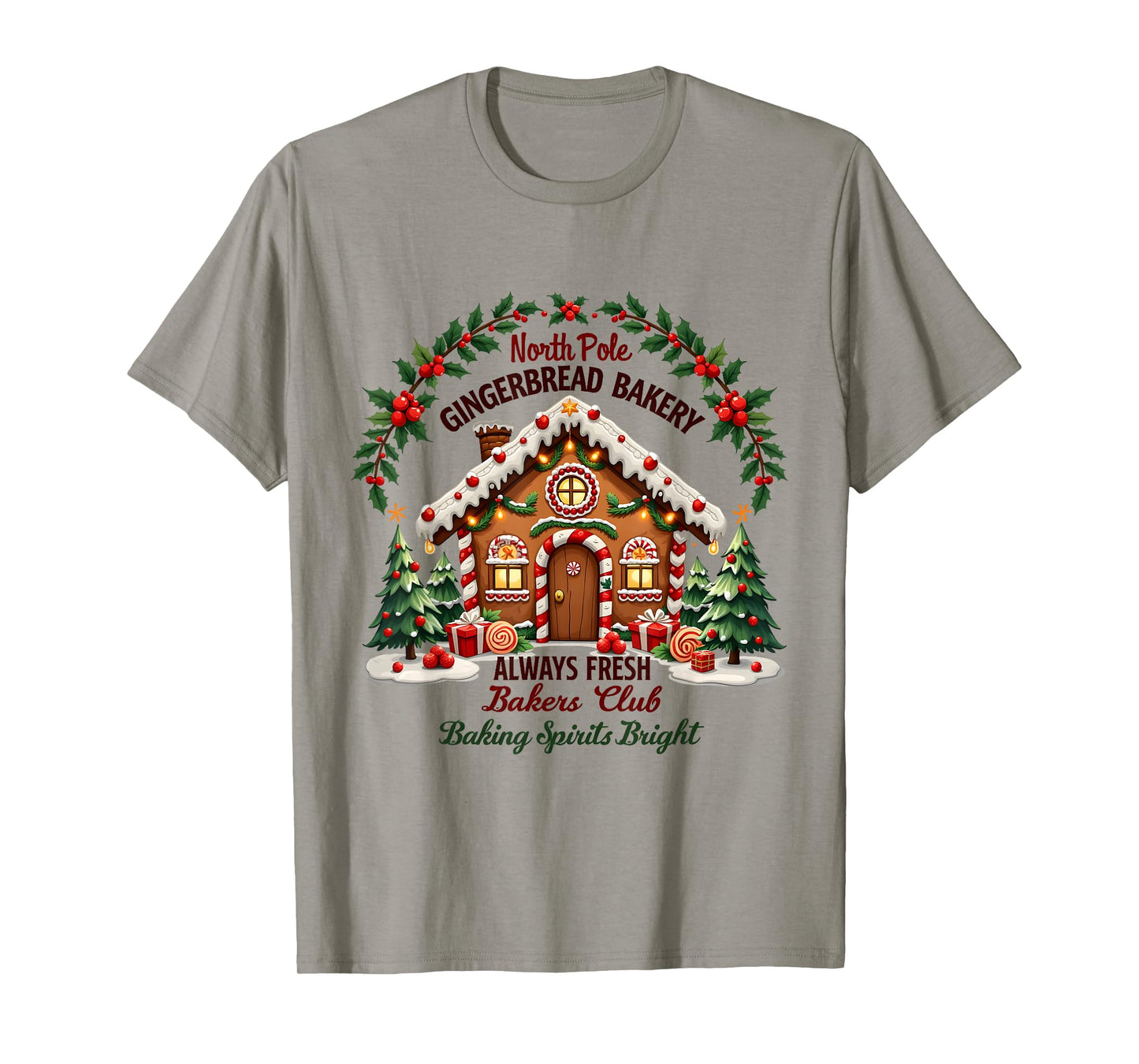 Xmas North Pole Gingerbread Bakery Baking Spirits Bright T-Shirt