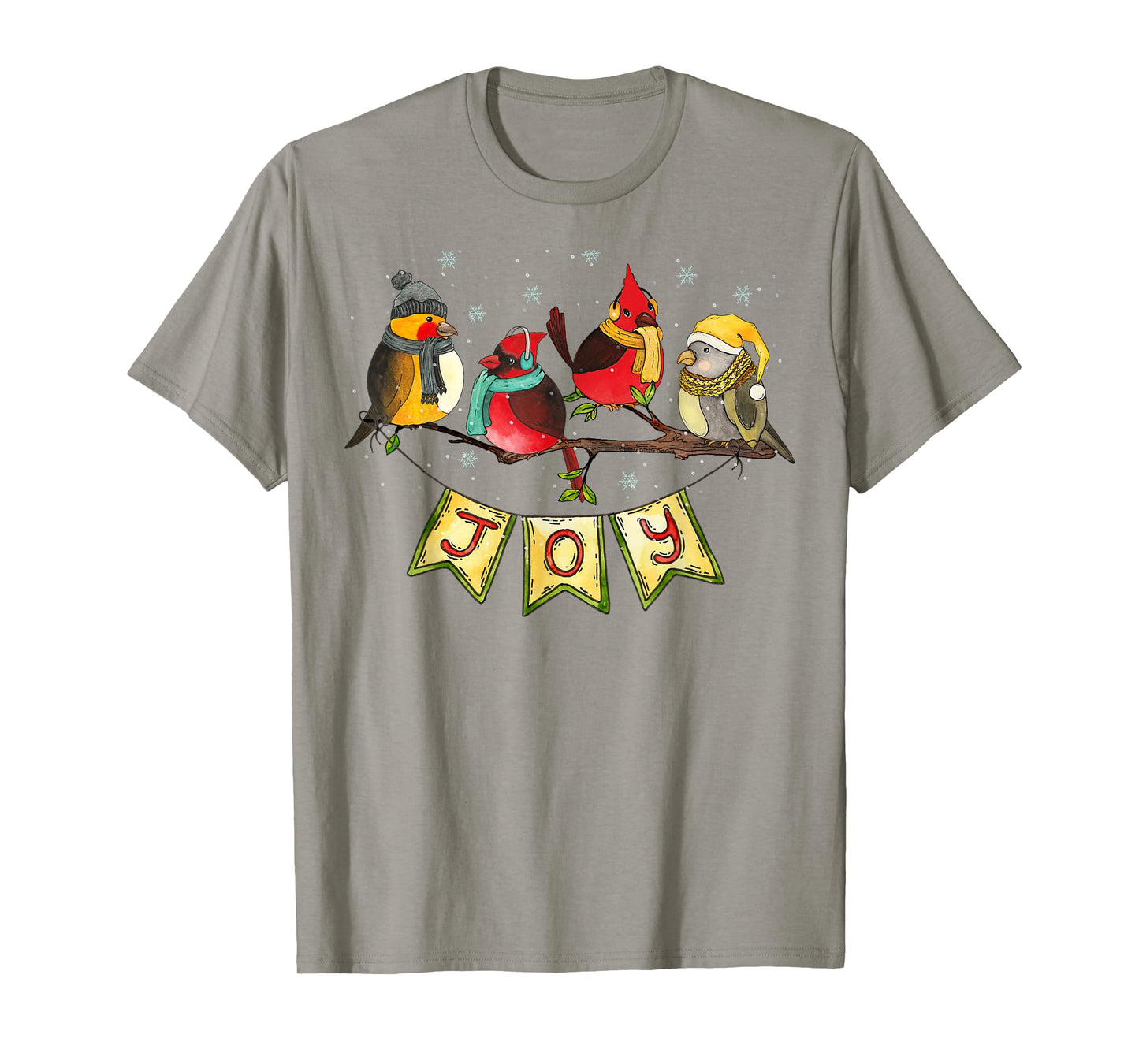 Pretty Winter Birds with Snow and JOY Birdwatchers Christmas T-Shirt