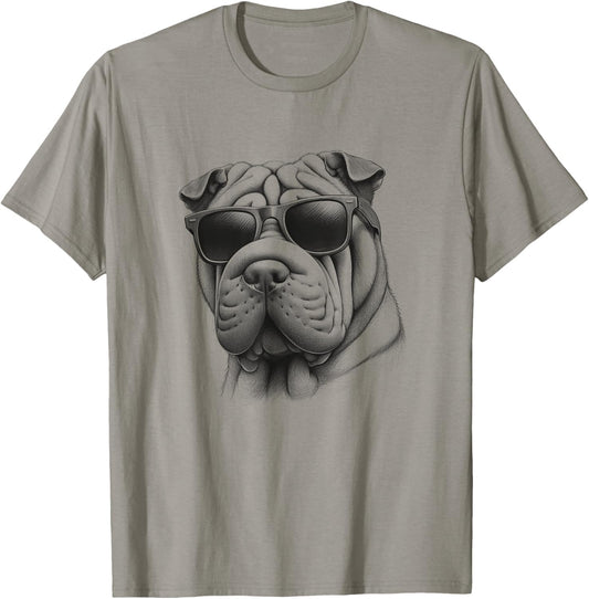 Cool Chinese Shar Pei Dog Sunglasses Design For Men T-Shirt