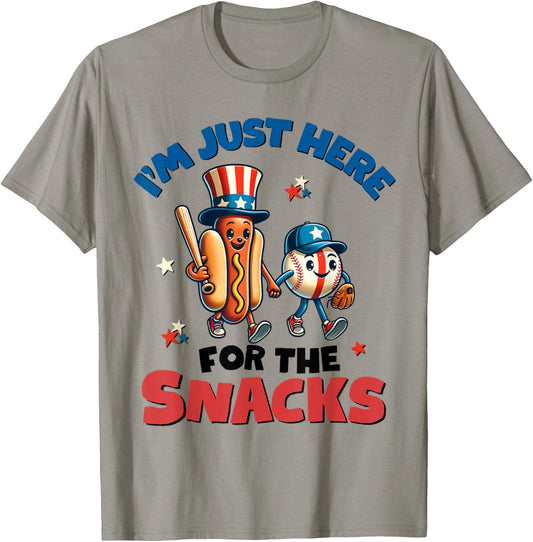 I'm Just Here for the Snacks Baseball Hotdog 4th of July USA T-Shirt