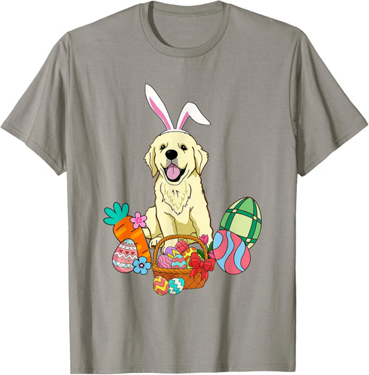 Cream Golden Retriever With Bunny Ear Happy Easter Dog Lover T-Shirt