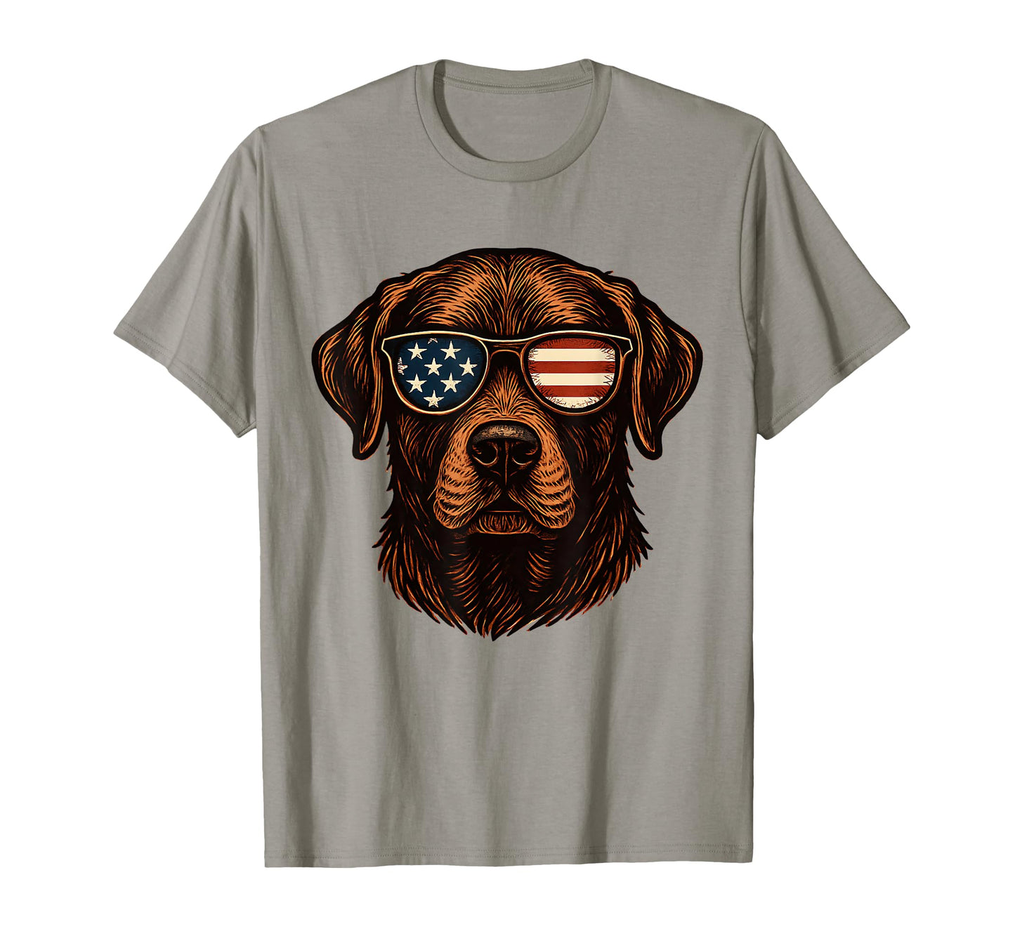 Chocolate Labrador Patriotic American Flag Sunglasses T-Shirt
