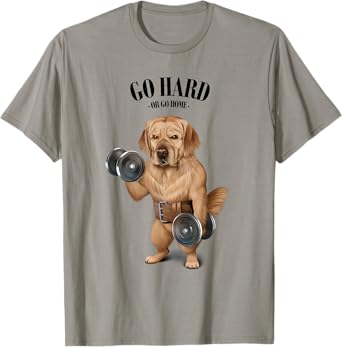 Golden Retriever Dog Muscle Training with Dumbbell in Gym T-Shirt for Men Women Girls Kids