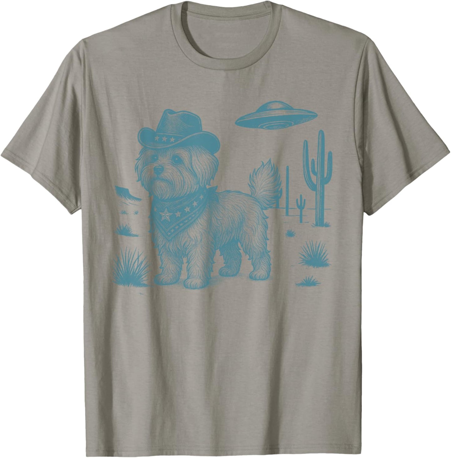 Maltese Cowboy Vintage UFO Western Country Dog Lovers Gift T-Shirt