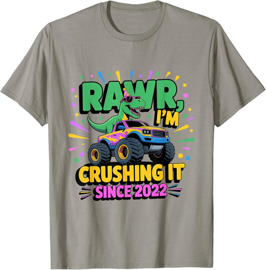 Monster Truck Dinosaur 4th Birthday Shirt Boys Rawr I'm 4 T-Shirt