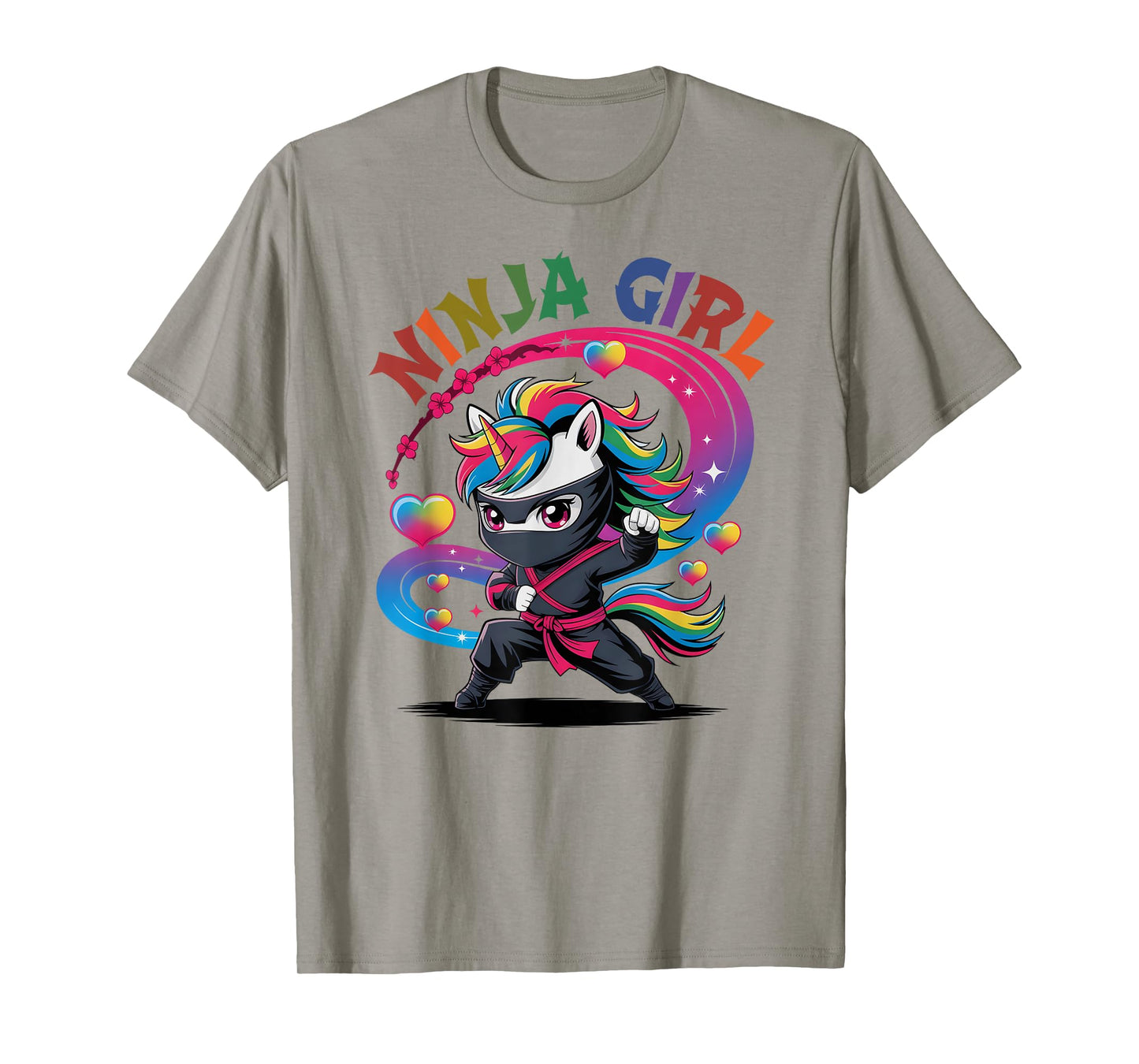 Magical NINJA GIRL Unicorn Rainbow Ponytail Princess Crew T-Shirt