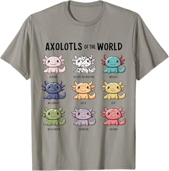 Cute Axolotls of the World Adorable Cartoon Design T-Shirt