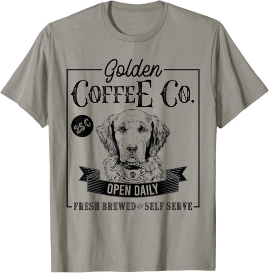 Retro Golden Retriever Coffee Funny Dog Mom Coffee Lover T-Shirt