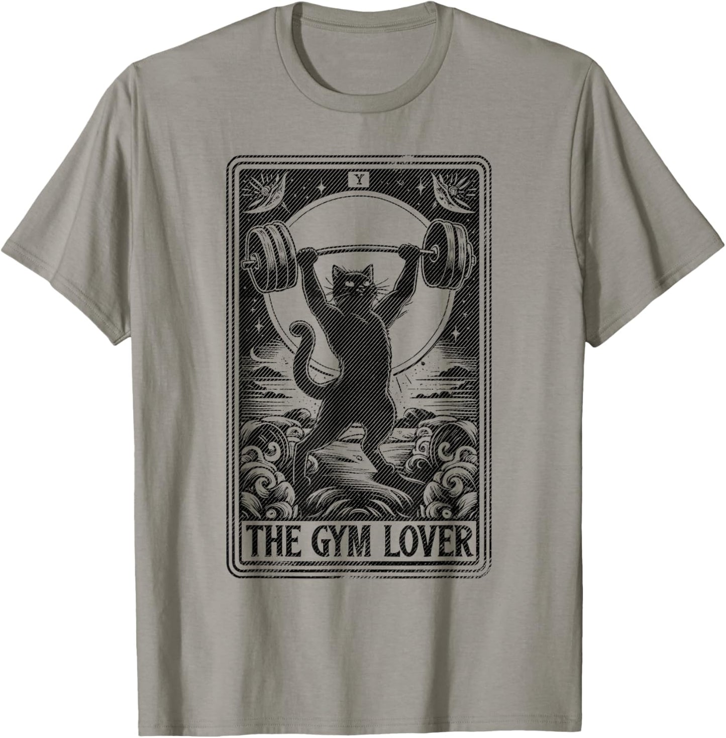 The Gym Lover Tarot Card Cats For Workout Fitness Fan T-Shirt, Small, Grey