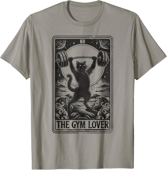 The Gym Lover Tarot Card Cats For Workout Fitness Fan T-Shirt, Small, Grey